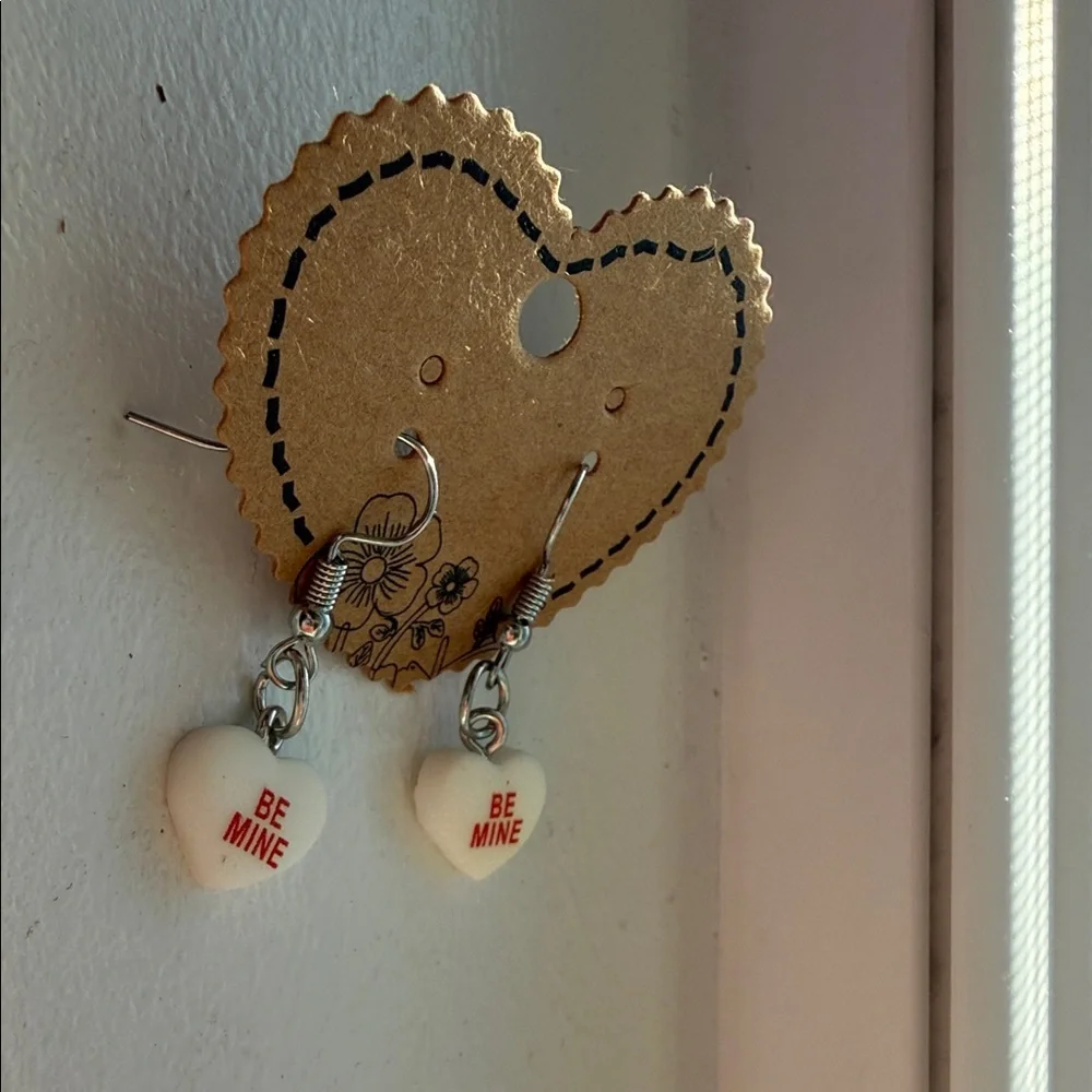 Handmade‎ White Conversational Heart Be Mine Heart Earrings